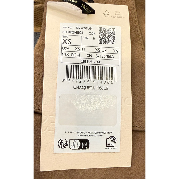 NWT MANGO SELECTION MNG MEDIUM BROWN SUEDE LEATHER JACKET COAT SZ XS - Picture 9 of 12